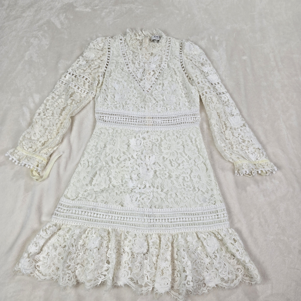 FLAWS SEA Long Sleeve White Lace dress Size 2